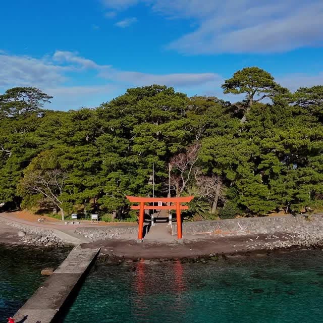 海辺の鳥居の空撮